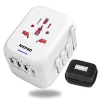NIERBO Travel Adapter, International Power Adapter with Auto-Resetting Fuse,European Adapter All in One Universal Electrical AC Plug Adapter Worldwide Travel Charger with 3 USB & 1 Type C (White)