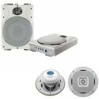 Lanzar Marine Amp Woofer and Speaker Package - AQTB8 8'' 1000 Watts Low-Profile Super Slim Active Amplified Marine/Waterproof Subwoofer System - AQ5CXW 400 Watts 5.25'' 2-Way Marine Speakers (White Color) (Pair)