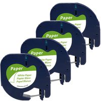 Replace Dymo Letratag Refills 91330 Label Tape, 12mm 0.47 Inch Self-Adhesive, Black Print on White Paper Tape, Work with Dymo LetraTag Plus LT100H LT100T QX50, 1/2 Inch x 13 Feet (S0721510), 4 Pack