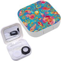 Portable Contact Lens Case Box Travel Kit Mirror + Bottle + Tweezers Container Holder [ Watercolor Floral Flower ]