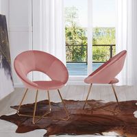 Velvet Dining Chairs for Living Room, Modern Accent Leisure Upholstered Chairs Mid Century, Side Chairs Gold Metal Legs with Wood Pattern, Mid-Back Support Pink Chairs, Set of 2