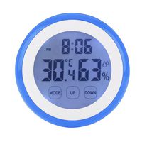 LAFEINA Digital Thermometer Hygrometer Clock, Temperature Humidity Monitor Alarm Clock Touch Screen with Backlight Magnetic Back for Home Office Baby Room (Blue)