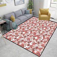 Bigdatastore Cherry Blossom Geometric Floor Comfort Mats, Spring Season Floral Hand Drawn Style Ornament Japanese Nature, Easy Maintenance Area Rug Living Room Bedroom Carpet(3'x 8')