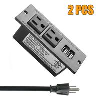 2 PCS Table Recessed Power Strip, Black Desktop Outlets Power Strip with USB, In Desk Power Outlet USB Hub for Furniture, 9.85FT.