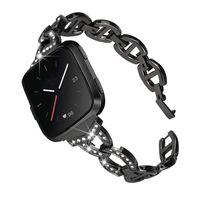 Mtozon Metal Bands Compatible with Fitbit Versa 2/Versa Lite/Versa for Women, Bling Bracelet with Rhinestone Slim Dressy Wristbands, Black