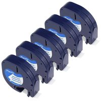 Replace DYMO Letratag Refills White Plastic 91331 S0721660 Label Tape for Dymo LetraTag Label Maker LT100H LT100T QX50, 12mm x 4m (1/2 Inch x 13 Feet), 5-Pack