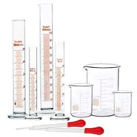 SUPERLELE Glass Graduated Cylinder Set 10/25/50/100ml, Thick Glass Beaker Set 50/100/250ml with 2 Droppers