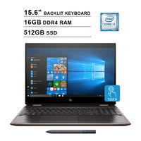 HP 2019 Spectre x360 15.6 Inch 4K IPS Touchscreen 2-in-1 Laptop (Intel Quad Core i7-8565U up to 4.6 GHz, 16GB RAM, 512GB SSD, Backlit Keyboard, NVIDIA GeForce MX150, WiFi, Bluetooth, Windows 10 Home)