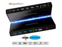 HYPERPORTS USB C Dual 4K Docking Station: Single 5K@60Hz/Dual 4K @60HZ 2 HDMI+2 DisplayPort, 6 USB 3.0, Ethernet, Audio Mic Compatible w/Mac & Windows OS + Thunderbolt 3