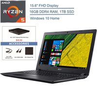 2020 Acer Aspire 3 15.6" FHD Laptop Computer, AMD Ryzen 5 2500U Quad-Core Up to 3.6GHz (Beats I7-7500U), 16GB DDR4 RAM, 1TB SSD, 802.11AC WiFi, Black, Windows 10, EST USB External DVD + Accessories