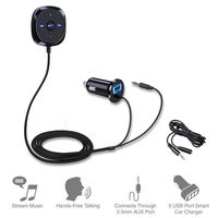 car audio bluetooth adapter,Car Handsfree ,Siri / Voice Activation,USB Charger & Magnetic Base,3.5 mm Aux Jack and Magnetic Mounts (Aux Port Needed) (Black)