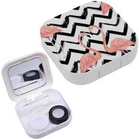 Portable Contact Lens Case Box Travel Kit Mirror + Bottle + Tweezers Container Holder [ Exotic Flamingo ]