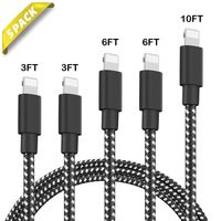 Phone Charger 5Pack 3FT 3FT 6FT 6FT 10FT Nylon Braided USB Charging & Syncing Cable Compatible with Phone 11 11 Pro MAX XS MAX XR X 8 8 Plus 7 7 Plus 6s 6s Plus 6 6 Plus and More (Black)