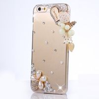Sense-TE STENES iPod Touch (6th Generation) Case - Luxurious Crystal 3D Handmade Sparkle Diamond Rhinestone Clear Cover with Retro Bowknot Anti Dust Plug - Heart Pearl Pendant Flowers/Clear