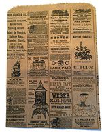 Set/50 Vintage Newspaper Print Flat Paper Gift Bags, 8 1/2 x 11