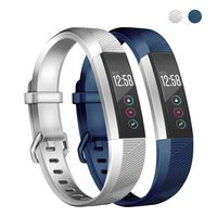 Wekin Replacement Silicone Sport Bands Compatible for Alta and Alta HR Fitness Tracker, Breathable Accessory Bracelet Strap Wristband for Women Men (Small(5.5"-6.7"), Silver/Navy)