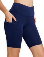 BALEAF Women's 8" High Waist Biker Workout Yoga Running Compression Exercise Shorts Side Pockets Navy Blue Size XL