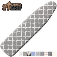 GORILLA GRIP Reflective Silicone Ironing Board Cover, 15x54, Fits Large and Standard Boards, Pads Resist Scorching and Staining, Elastic Edge, Thick Padding, No Fasteners Needed, Quatrefoil Gray White