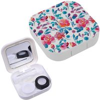 Portable Contact Lens Case Box Travel Kit Mirror + Bottle + Tweezers Container Holder [ Watercolor Flora ]
