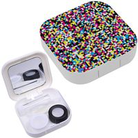 Portable Contact Lens Case Box Travel Kit Mirror + Bottle + Tweezers Container Holder [ Pixel Mosaic ]