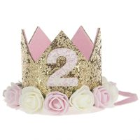 Baby Princess Tiara Crown, Baby Girls/Kids First Birthday Hat Sparkle Gold Flower Style with Artificial Rose Flower (2st Golden Crown)