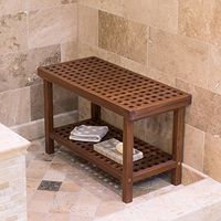 Belham Living Transitional Style Lattice Teak Shower Bench in Natural Wood Finish