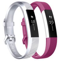 Tobfit Waterproof Sport Bands Compatible with Fit bit Alta/Alta HR/Ace, Soft TPU Replacement Wristbands, Large, Silver/Fuchsia