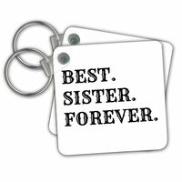 3dRose Best Sister Forever, Black Lettering On White Background Key Chains, Set of 2 (kc_180084_1)