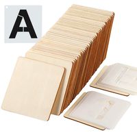 Caydo 50 Pieces 4 x 4 inch Christmas Unfinished Square Wood Slices Blank and 36 Pieces Letter Stencils for Coasters, Pyrography, Painting, Writing, and Home Decorations