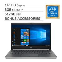 HP 2019 Premium 14" HD Laptop Notebook Computer, 2-Core Intel Pentium Gold 4417U 2.3GHz, 8GB RAM, 512GB SSD, No DVD, Webcam, Bluetooth, Wi-Fi, HDMI, Windows 10 Home in S Mode, Bonus Accessories