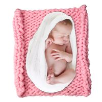 ICOSY Newborn Photography Props, Knit Baby Photo Blanket Rug Props Shoots Chunky Yarn Basket Filler Backdrop Photo Studio Posing Props (20"x20")