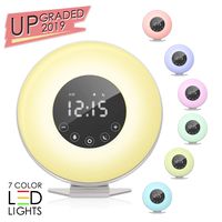 ACETEND Alarm Clock, Wake 6 Nature Sounds, FM Radio, Color Light, Bedside Sunrise Simulator,Touch Control for Heavy Sleepers-White