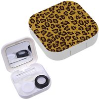 Portable Contact Lens Case Box Travel Kit Mirror + Bottle + Tweezers Container Holder [ Leopard Skin ]