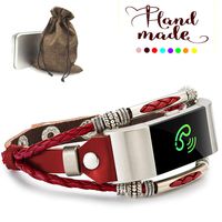 Marval.P Compatible with Fitbit Charge 2/HR Bands, Handmade Leather DIY Band, Replacement Bracelet Strap, Wristbands with Adjustable Size, Fashion Wrist Band Straps
