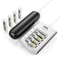 EBL USB AA AAA Smart Battery Charger with Slim Power Bank Portable Charger 6700mAh and AA Rechargeable Batteries 2300mAh (4 Pack) and AAA Rechargeable Batteries 800mAh (4 Pack)