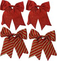 FLOMO Christmas Holiday Red Bow with Stripes- Burlap Luxury Bow (2-Red with Gold Stripes & 2-Red with Multi-Colored Stripes Bows)