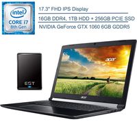 2020 Acer 17.3" FHD VR Ready Gaming Laptop Computer, 8th Gen Intel Hexa-Core i7-8750H up to 4.1GHz, 16GB DDR4 RAM, 1TB HDD + 256GB PCIE SSD, GeForce GTX 1060, Windows 10+ EST 500GB External Hard Drive