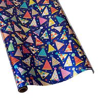 Caspari Party Hats 30 in. x 5 ft. Wrapping Paper in Blue Hologram, 3 Rolls Included