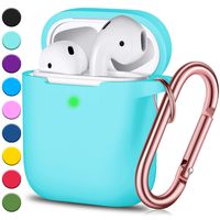 JINGCI Airpods Case, Full Protective Airpods Case Cover Silicone Airpods Case Keychain for Girls and Women, Soft Chargeable Headphone Case with Rose Gold Carabiner for AirPods 2 and 1, Mint Green
