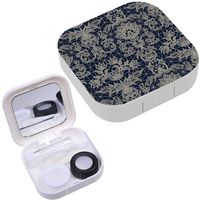 Portable Contact Lens Case Box Travel Kit Mirror + Bottle + Tweezers Container Holder [ Dark Blue Lace ]