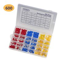 Electrical Crimp Connectors, 600PCS 12-Size Assorted Insulated Automotive Wire Assortment Terminals Lug Kit Non-Insulated Solderless Repair Wiring Connectors Fork Ring Butt Spade Case Set