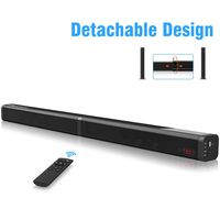 Sound Bar Excelvan 40W Detachable Wireless Soundbar with Built-in Subwoofer, AUX Cable and Optical Cable, USB Input, TF Card Slot, Remote Control for TV/PC/Tablet/Smartphone