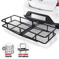 FieryRed Hitch Mount Cargo Carrier | Cargo Carrier Hitch Mount Basket - 500lbs Folding Cargo Carrier Luggage Basket with Cargo Carrier Net & Hitch Stabilizer - 1 Year Warranty