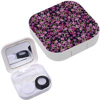 Portable Contact Lens Case Box Travel Kit Mirror + Bottle + Tweezers Container Holder [ Cute Floral Small Flower ]