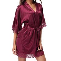 Alalaso PJ Women's Sexy Silk Kimono Dressing Babydoll Lace Lingerie Belt Bath Robe Nightwear