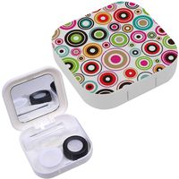 Portable Contact Lens Case Box Travel Kit Mirror + Bottle + Tweezers Container Holder [ Round Circle Bubbles Kids ]