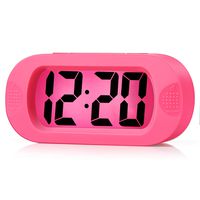 Easy to Set, Plumeet Large Digital LCD Travel Alarm Clock with Snooze Good Night Light, Ascending Sound Alarm & Handheld Sized, Best Gift for Kids (Pink)