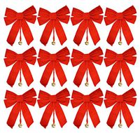 Set of 12 Large Red Velvet Christmas Bows 10" x 15" with Metal Bell