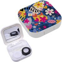 Portable Contact Lens Case Box Travel Kit Mirror + Bottle + Tweezers Container Holder [ Flowers ]