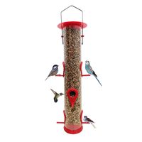 Bird Feeder Hanging Classic Tube Hanging Feeders with 6 Port Bird Feeders Premium Hard Plastic with Steel Hanger Weatherproof and Water Resistant Great for Attracting Birds Outdoors Garden (1 Pack)